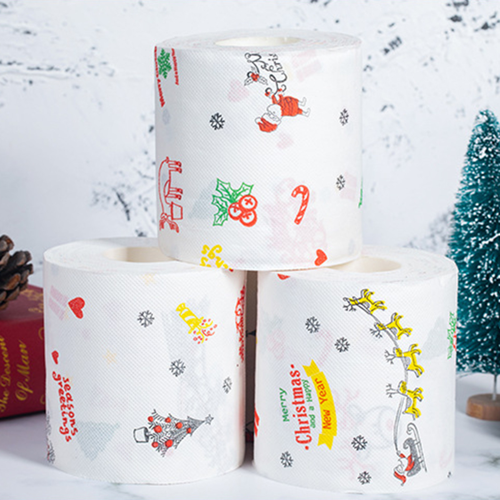 jovati Christmas Toilet Paper Roll Christmas Pattern Color Toilet Paper  Santa Christmas Tree Printed Tissue Gift Tissue Paper Christmas 